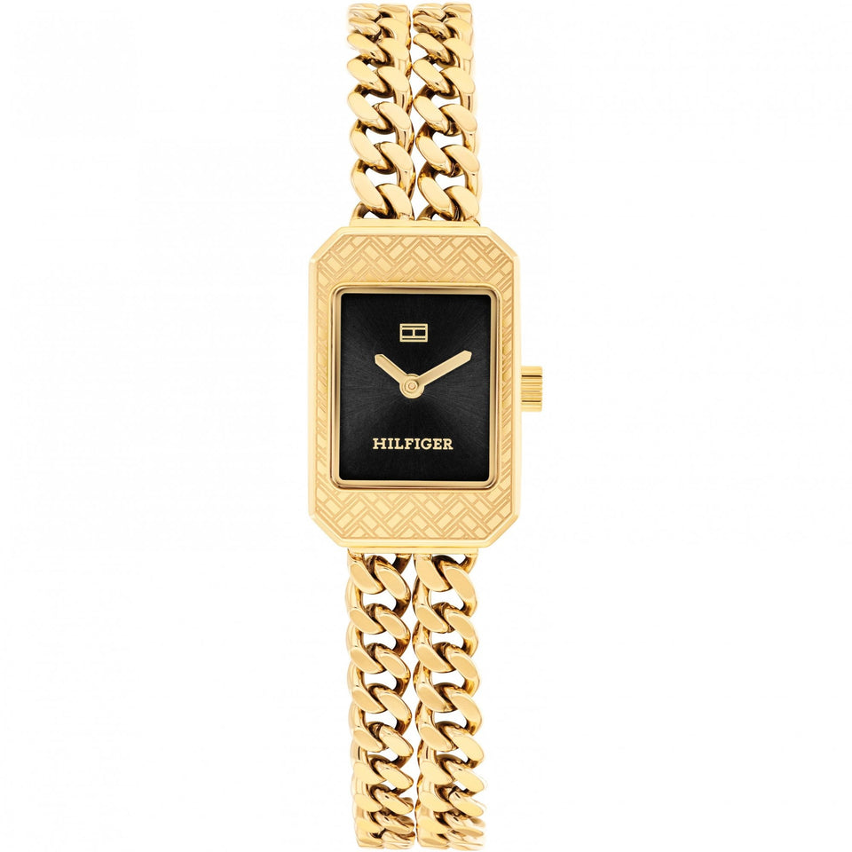 Tommy Hilfiger Ladies Sarah Black Dial Gold Toned Bracelet Watch