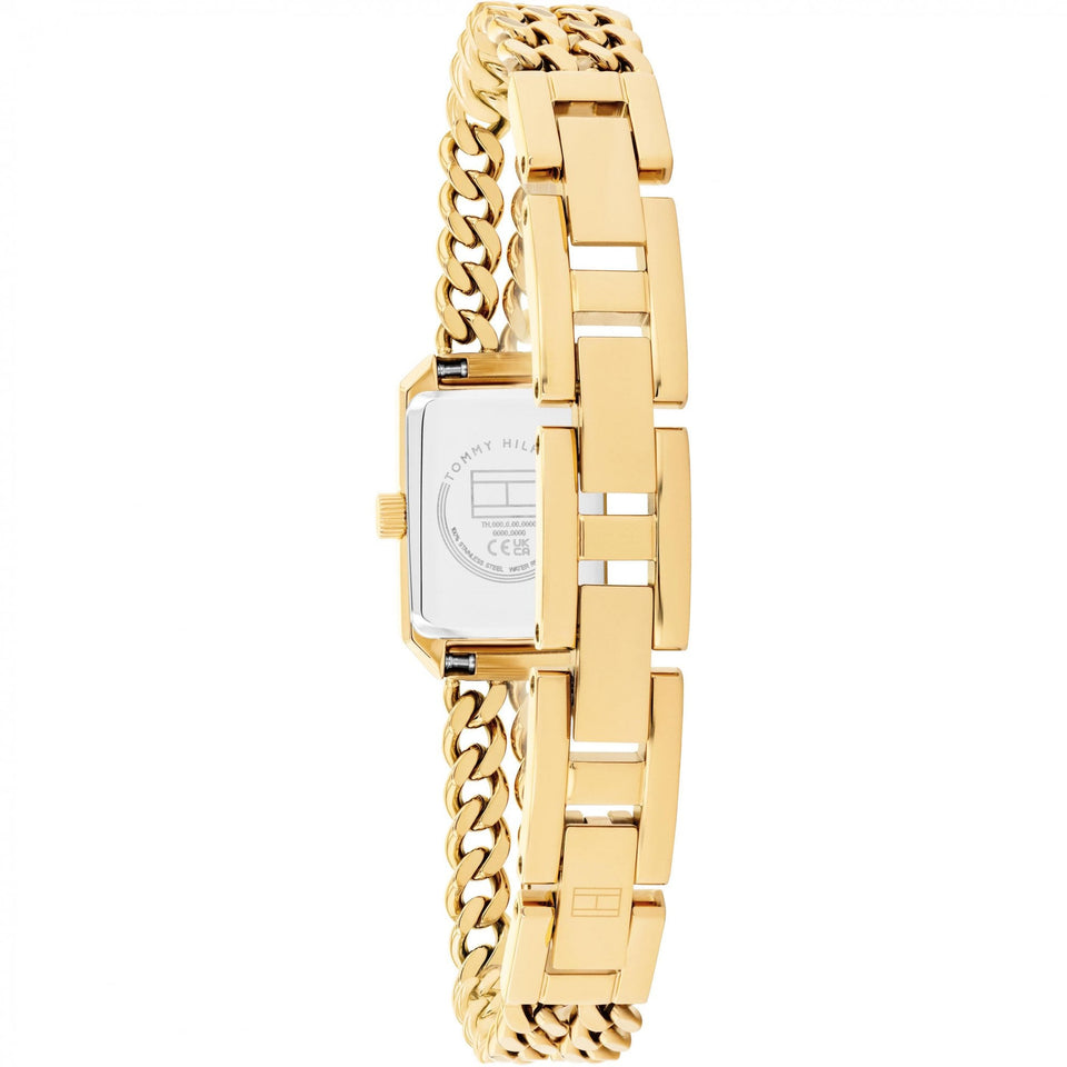 Tommy Hilfiger Ladies Sarah Black Dial Gold Toned Bracelet Watch