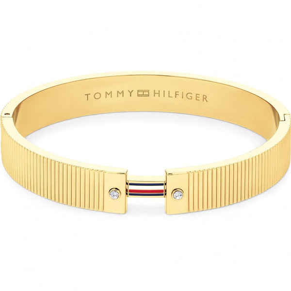 Tommy Hilfiger Ladies Stripes Stone Set Chunky Gold Plated Bangle