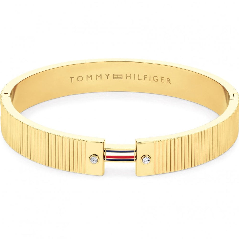 Tommy Hilfiger Ladies Stripes Stone Set Chunky Gold Plated Bangle