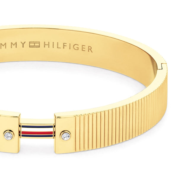 Tommy Hilfiger Ladies Stripes Stone Set Chunky Gold Plated Bangle