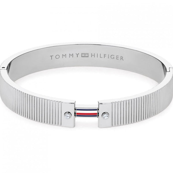 Tommy Hilfiger Ladies Stripes Stone Set Chunky Stainless Steel Bangle