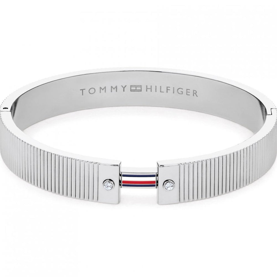 Tommy Hilfiger Ladies Stripes Stone Set Chunky Stainless Steel Bangle