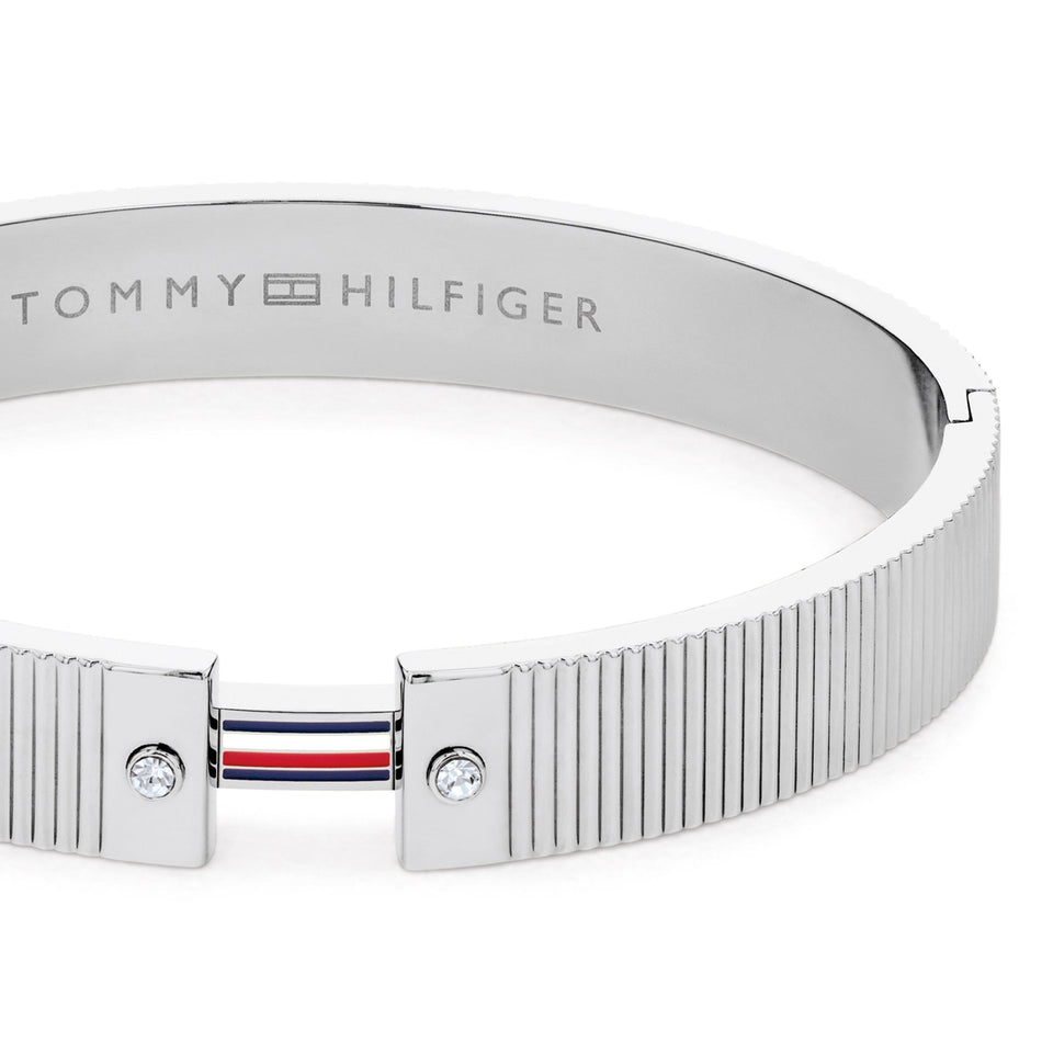 Tommy Hilfiger Ladies Stripes Stone Set Chunky Stainless Steel Bangle