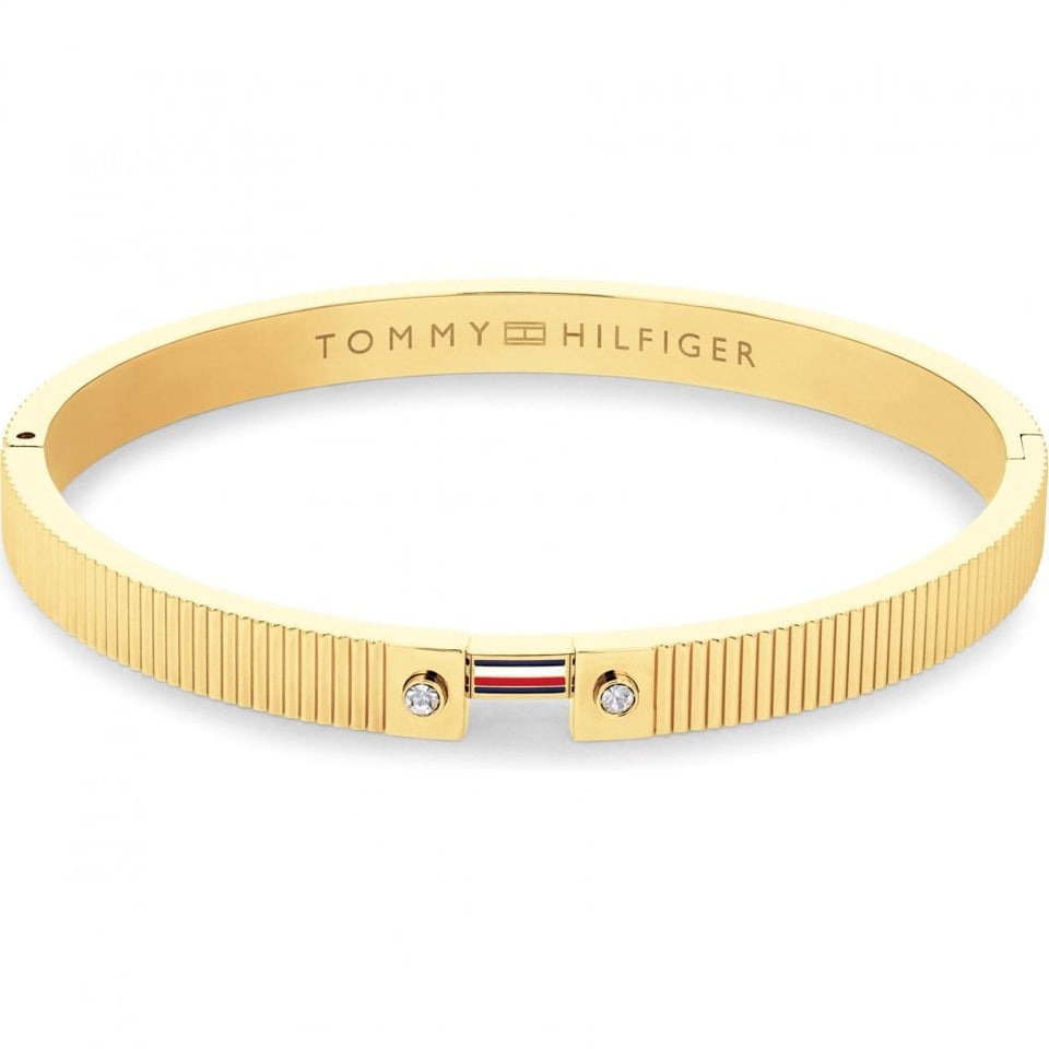 Tommy Hilfiger Ladies Stripes Stone Set Gold Plated Bangle