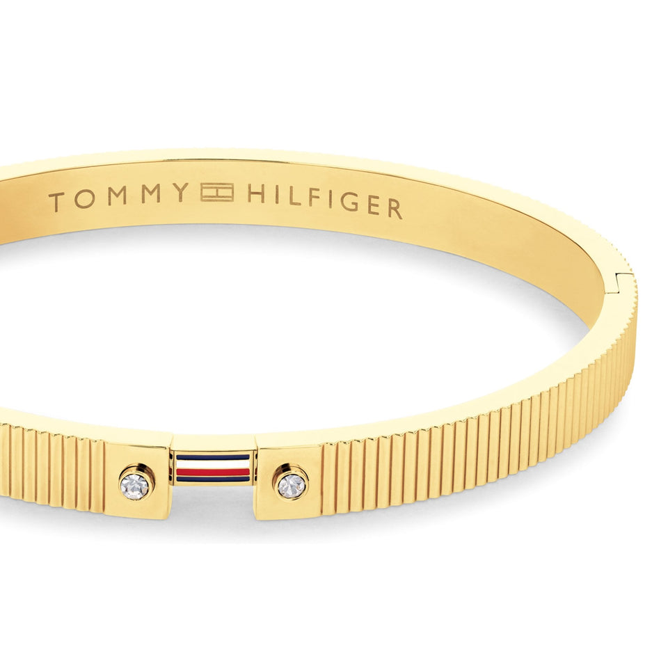 Tommy Hilfiger Ladies Stripes Stone Set Gold Plated Bangle
