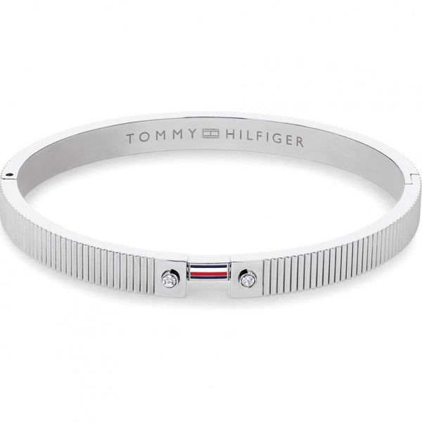 Tommy Hilfiger Ladies Stripes Stone Set Stainless Steel Bangle