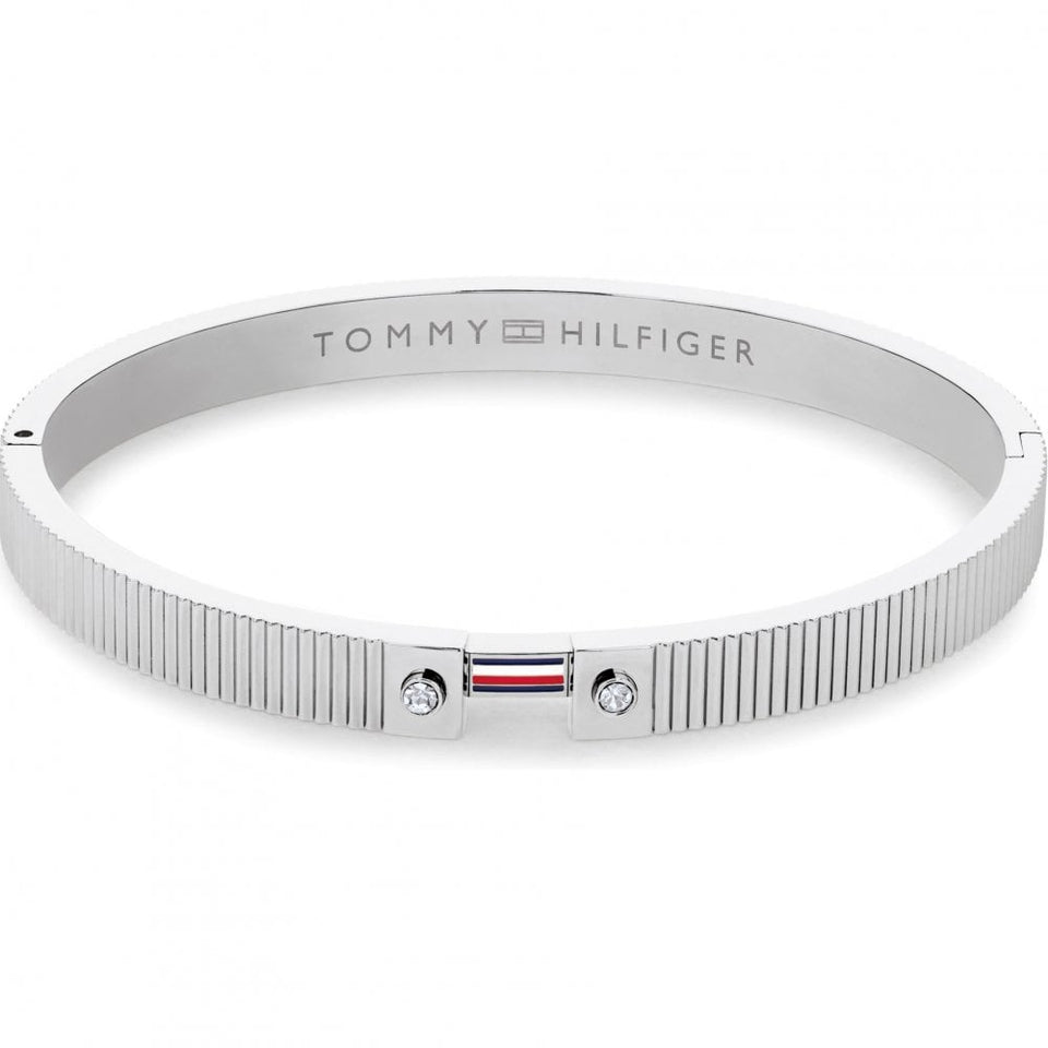 Tommy Hilfiger Ladies Stripes Stone Set Stainless Steel Bangle