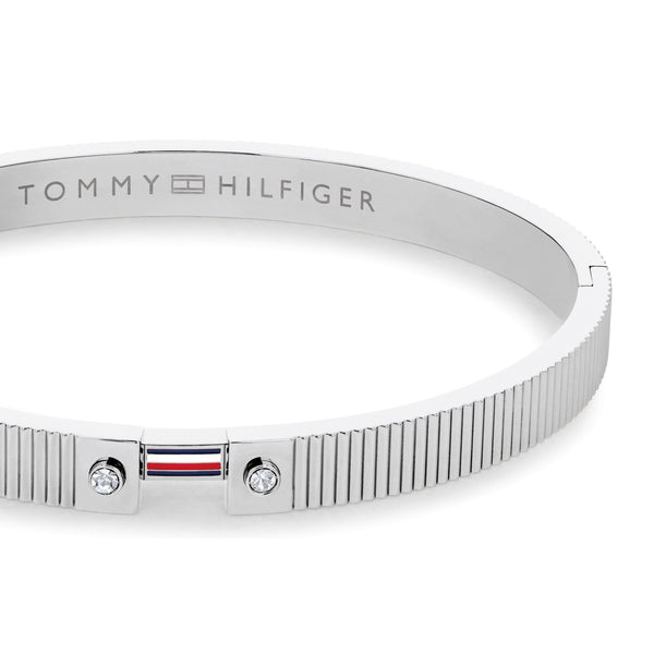 Tommy Hilfiger Ladies Stripes Stone Set Stainless Steel Bangle