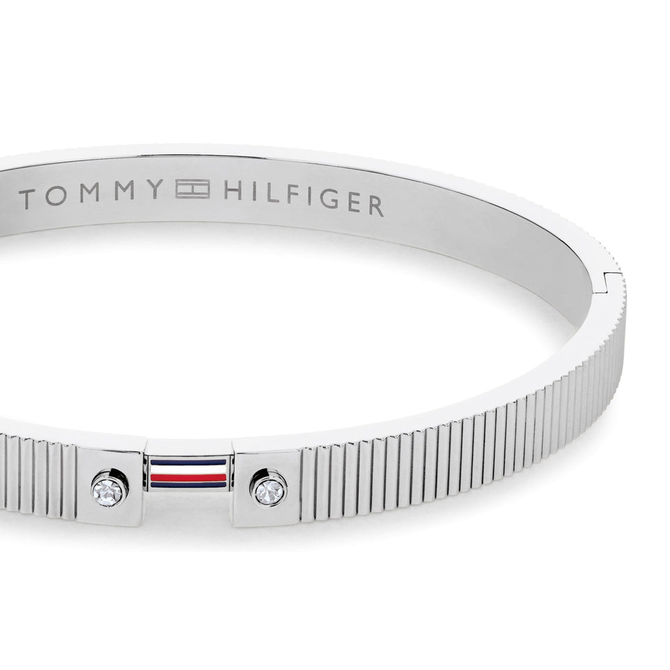 Tommy Hilfiger Ladies Stripes Stone Set Stainless Steel Bangle