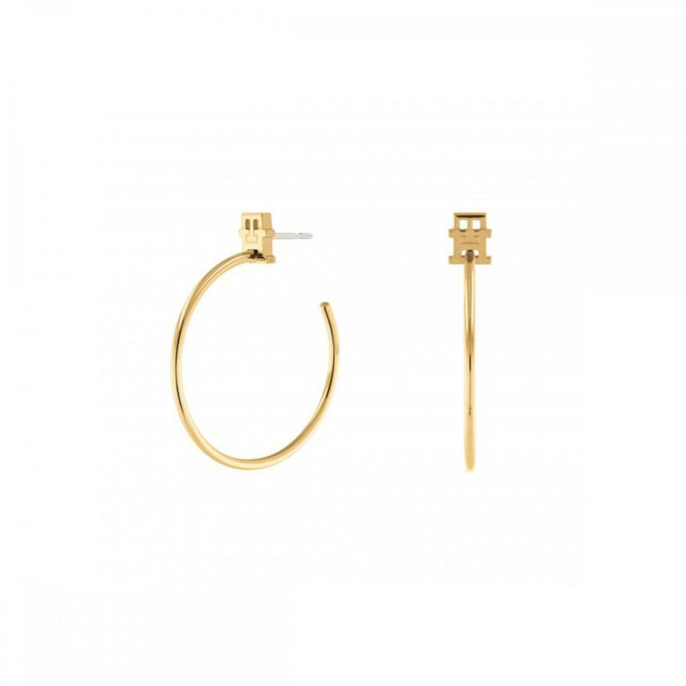 Tommy Hilfiger Ladies TH Monogram Gold Plated Hooped Earrings