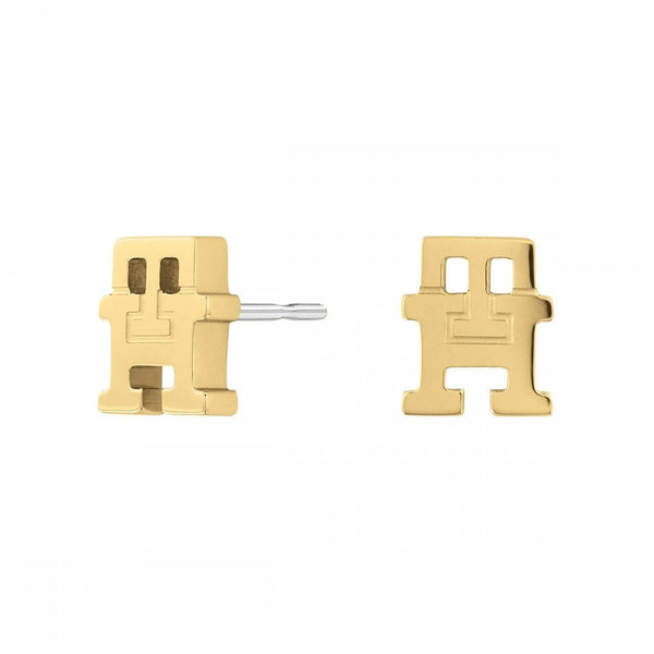 Tommy Hilfiger Ladies TH Monogram Gold Plated Stud Earrings