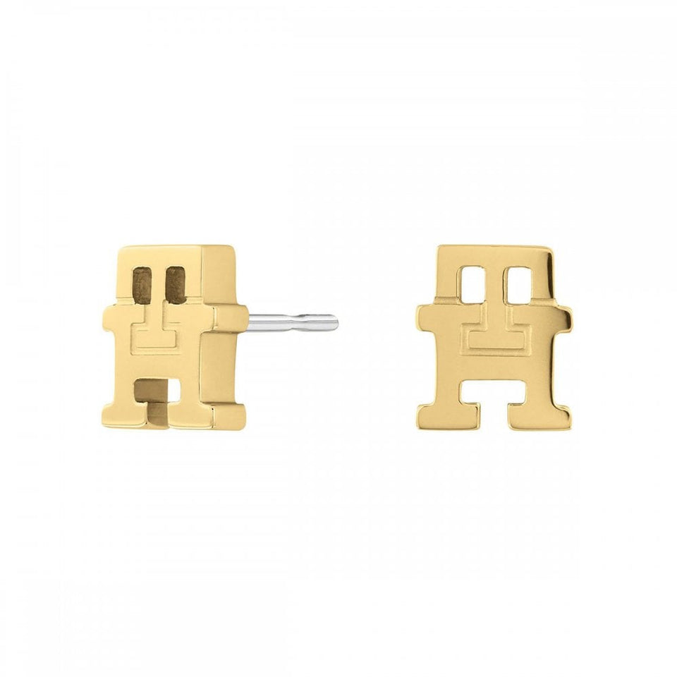 Tommy Hilfiger Ladies TH Monogram Gold Plated Stud Earrings