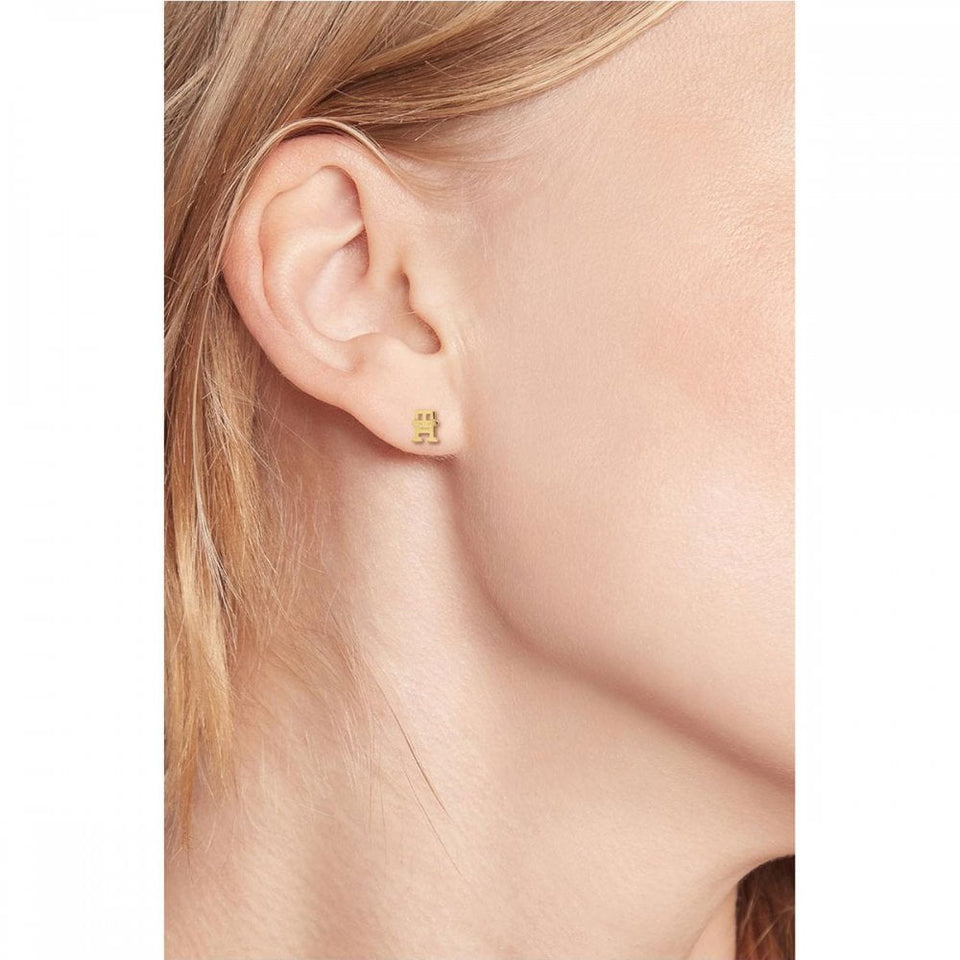 Tommy Hilfiger Ladies TH Monogram Gold Plated Stud Earrings