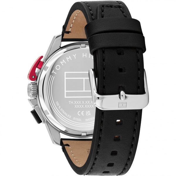 Tommy Hilfiger Men's Bank Black Dial 44mm Leather Strap Watch