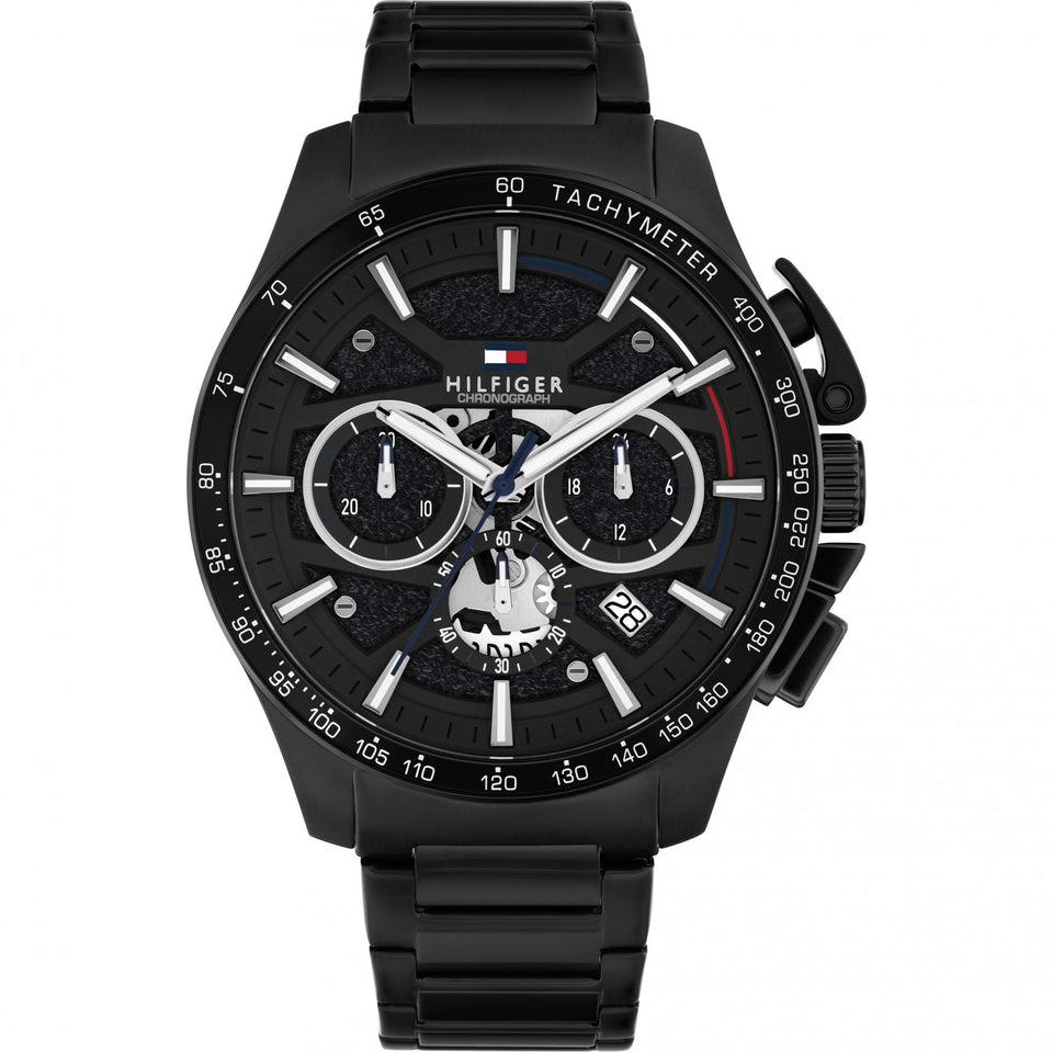 Tommy Hilfiger Men's Bank Black Dial IP Plated Bracelet Watch