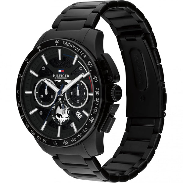 Tommy Hilfiger Men's Bank Black Dial IP Plated Bracelet Watch