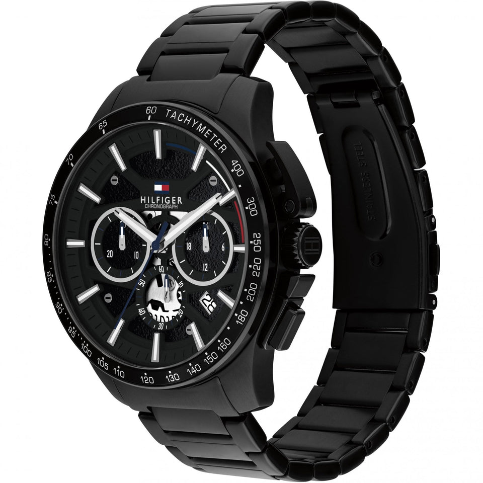 Tommy Hilfiger Men's Bank Black Dial IP Plated Bracelet Watch