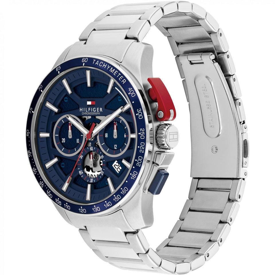 Tommy Hilfiger Men's Bank Blue Dial Stainless Steel Bracelet Watch