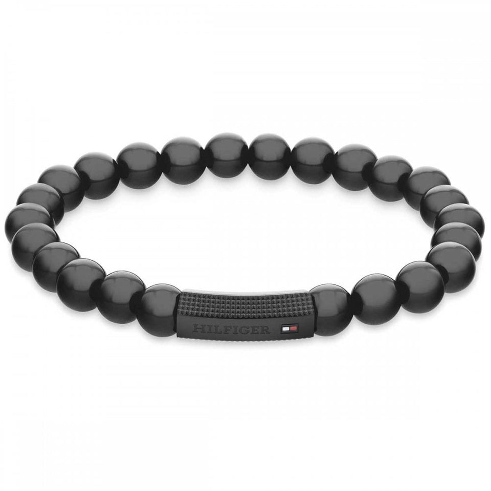 Tommy Hilfiger Men's Beads Black IP Onyx Bracelet