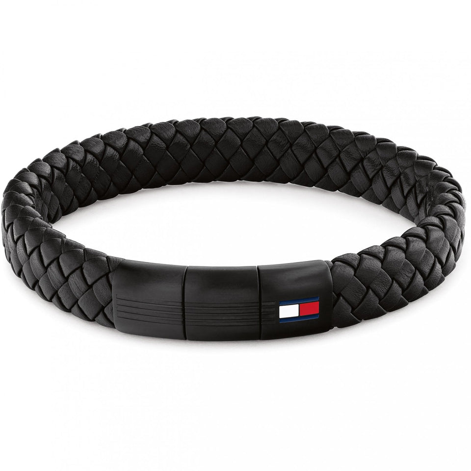 Tommy Hilfiger Men's Black Braided Leather Bracelet