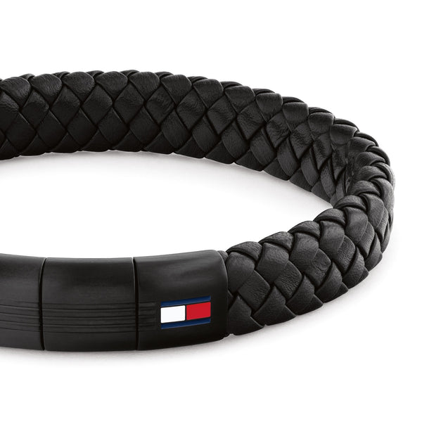 Tommy Hilfiger Men's Black Braided Leather Bracelet