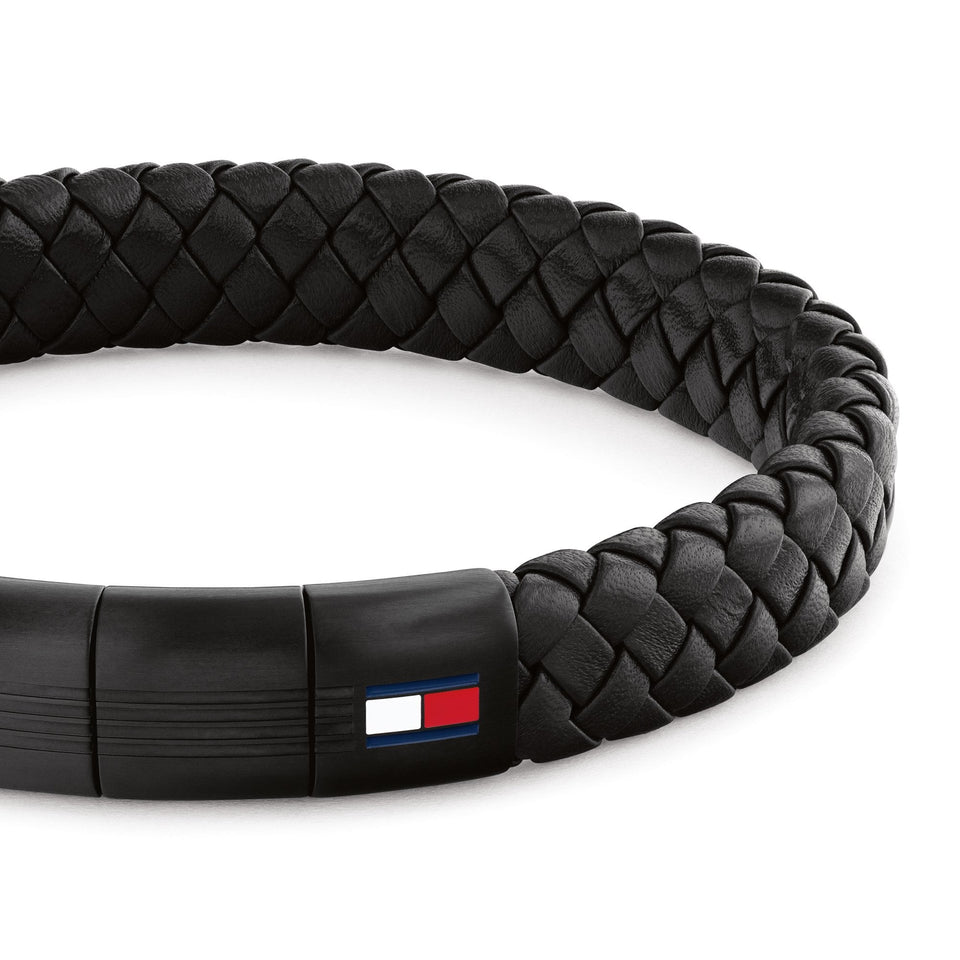 Tommy Hilfiger Men's Black Braided Leather Bracelet