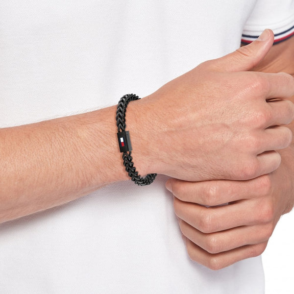 Tommy Hilfiger Men's Black Braided Stainless Steel Bracelet