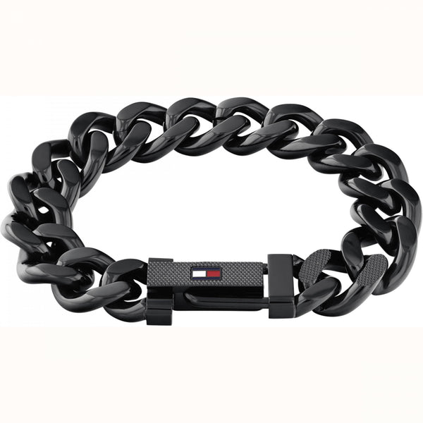 Tommy Hilfiger Men's Black Stainless Steel Curb Link Bracelet