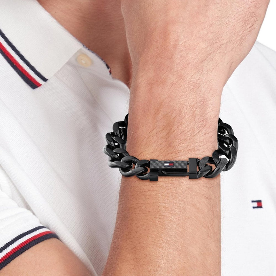 Tommy Hilfiger Men's Black Stainless Steel Curb Link Bracelet