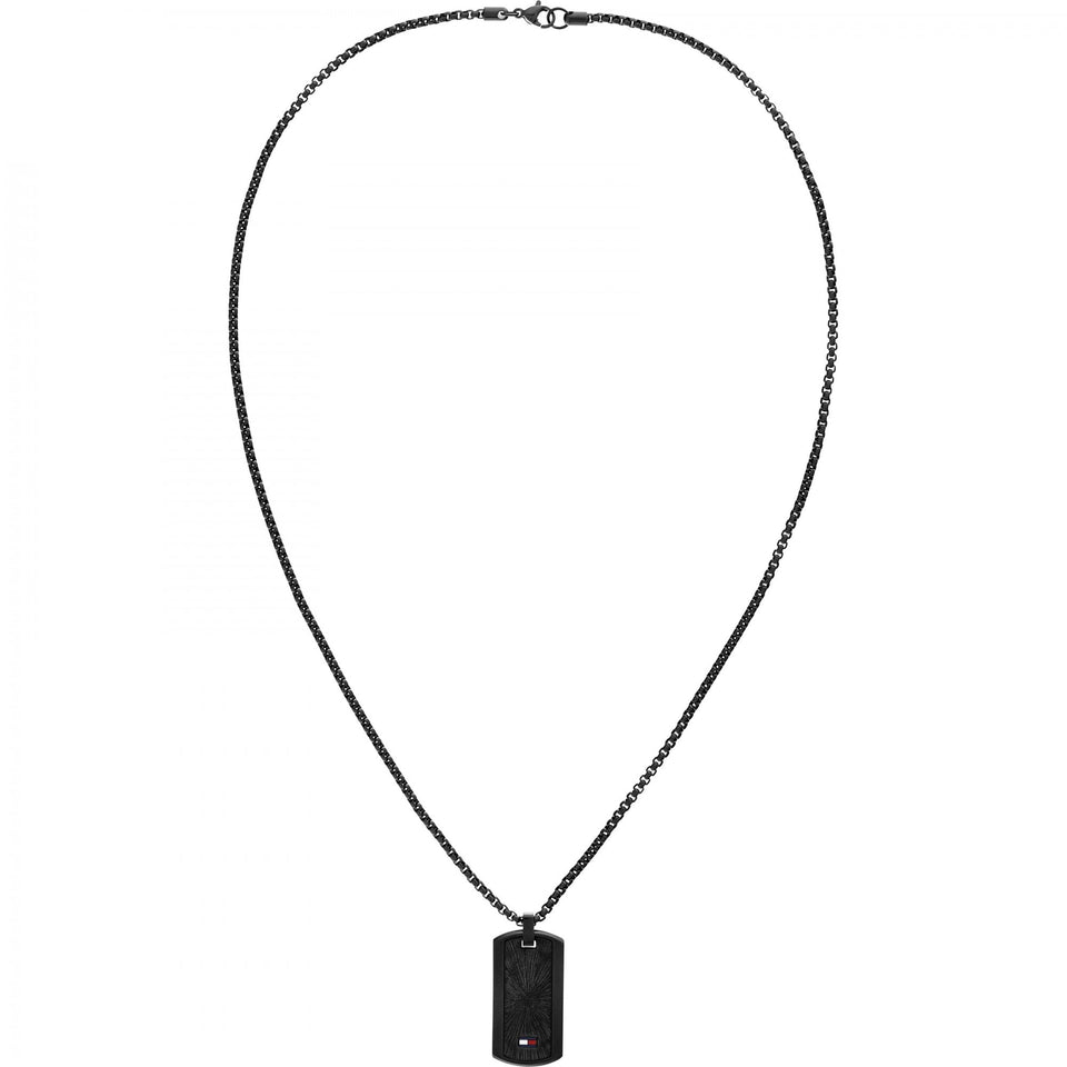 Tommy Hilfiger Men's Black Stainless Steel Tag Necklace