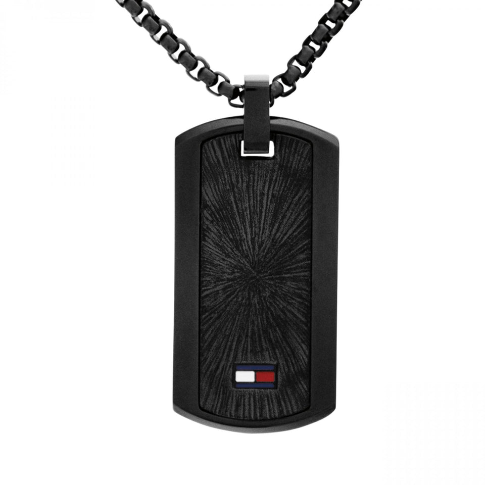 Tommy Hilfiger Men's Black Stainless Steel Tag Necklace