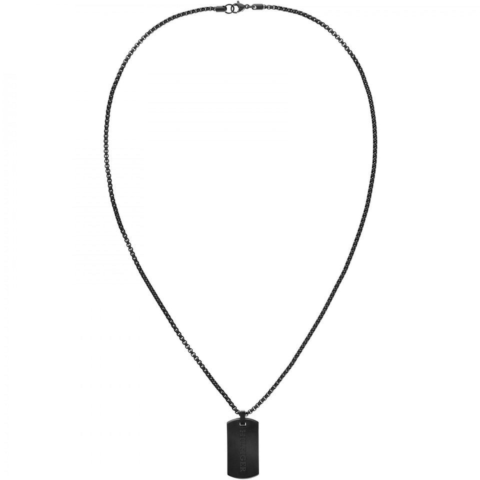 Tommy Hilfiger Men's Black Stainless Steel Tag Necklace