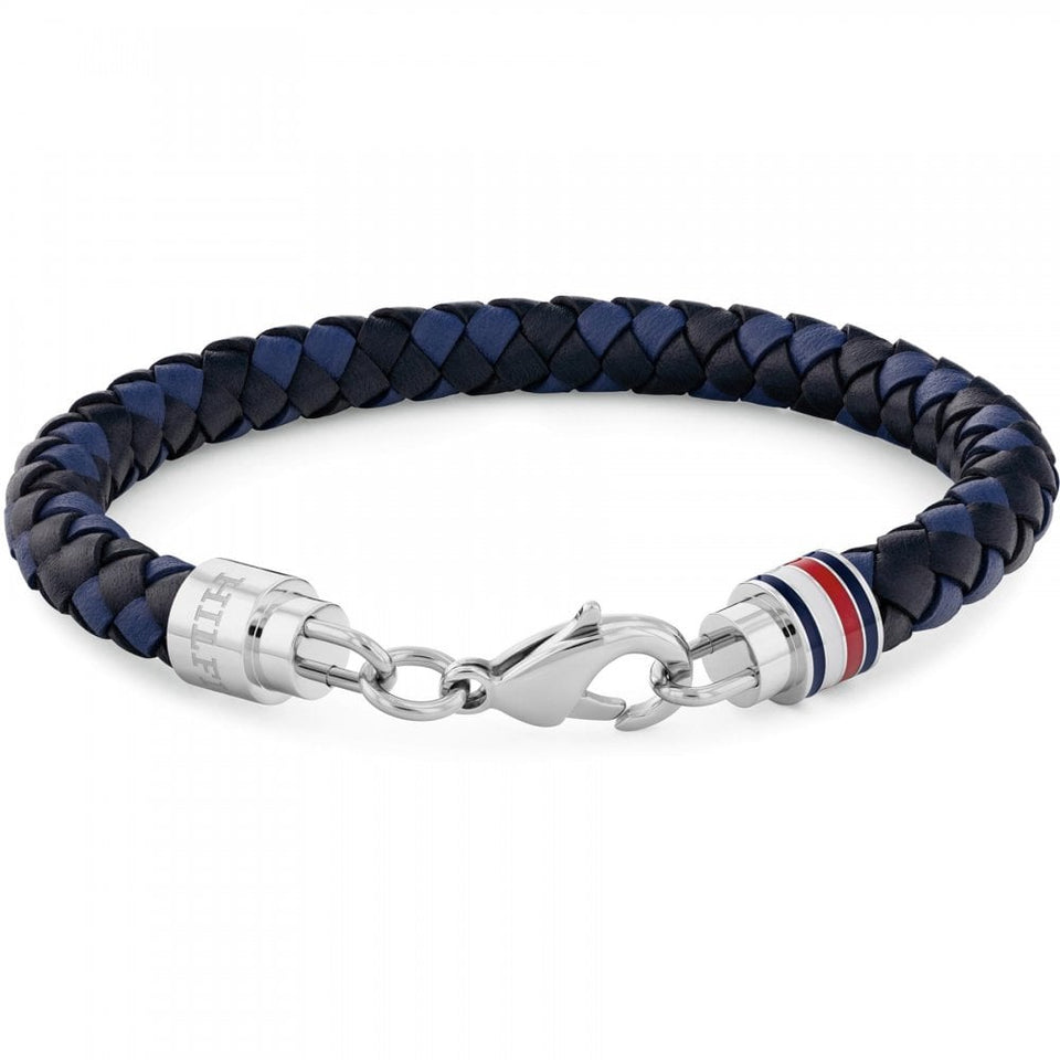 Tommy Hilfiger Men's Blue & Black Braided Leather Bracelet