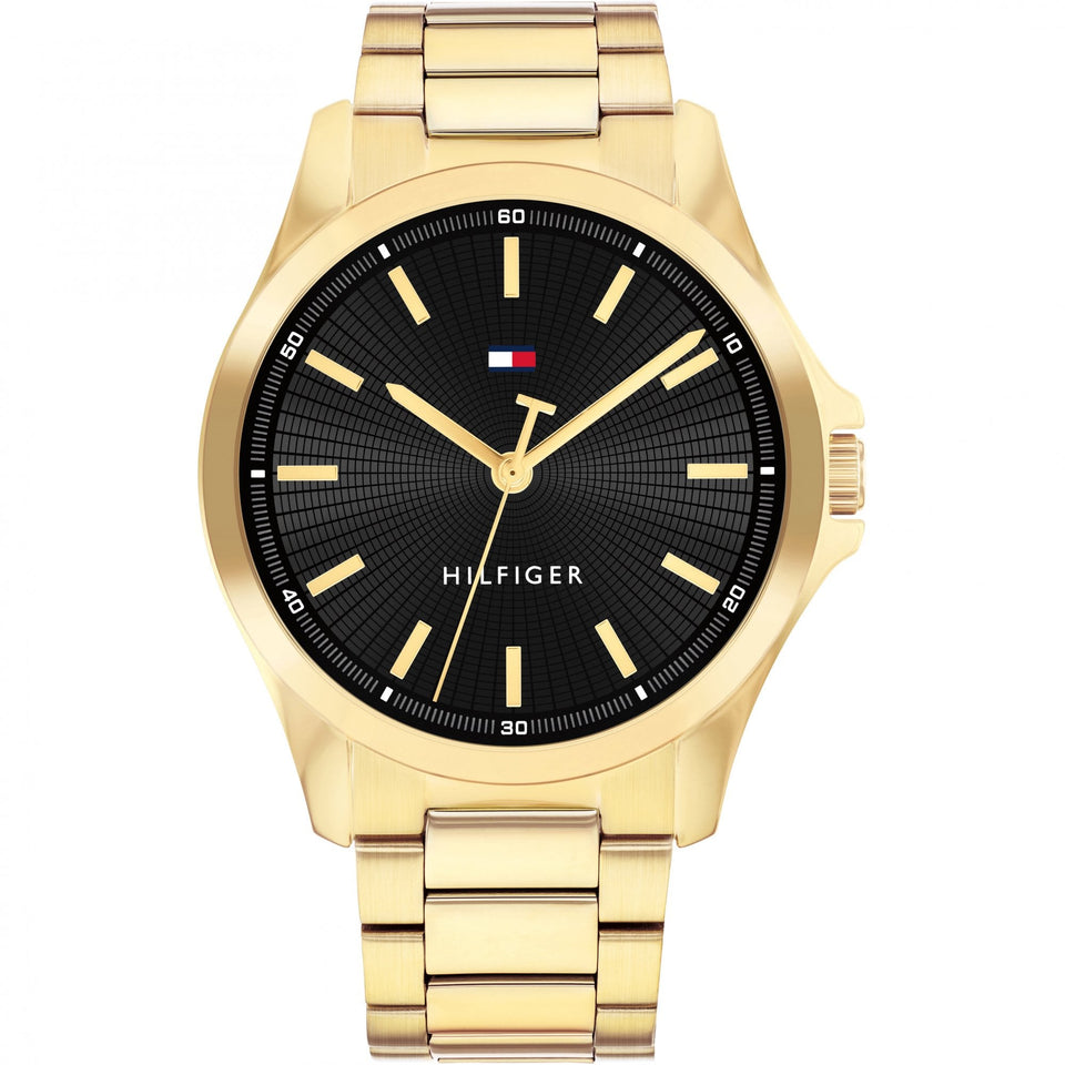 Tommy Hilfiger Men's Bruce Black Dial Gold Plated Bracelet Watch