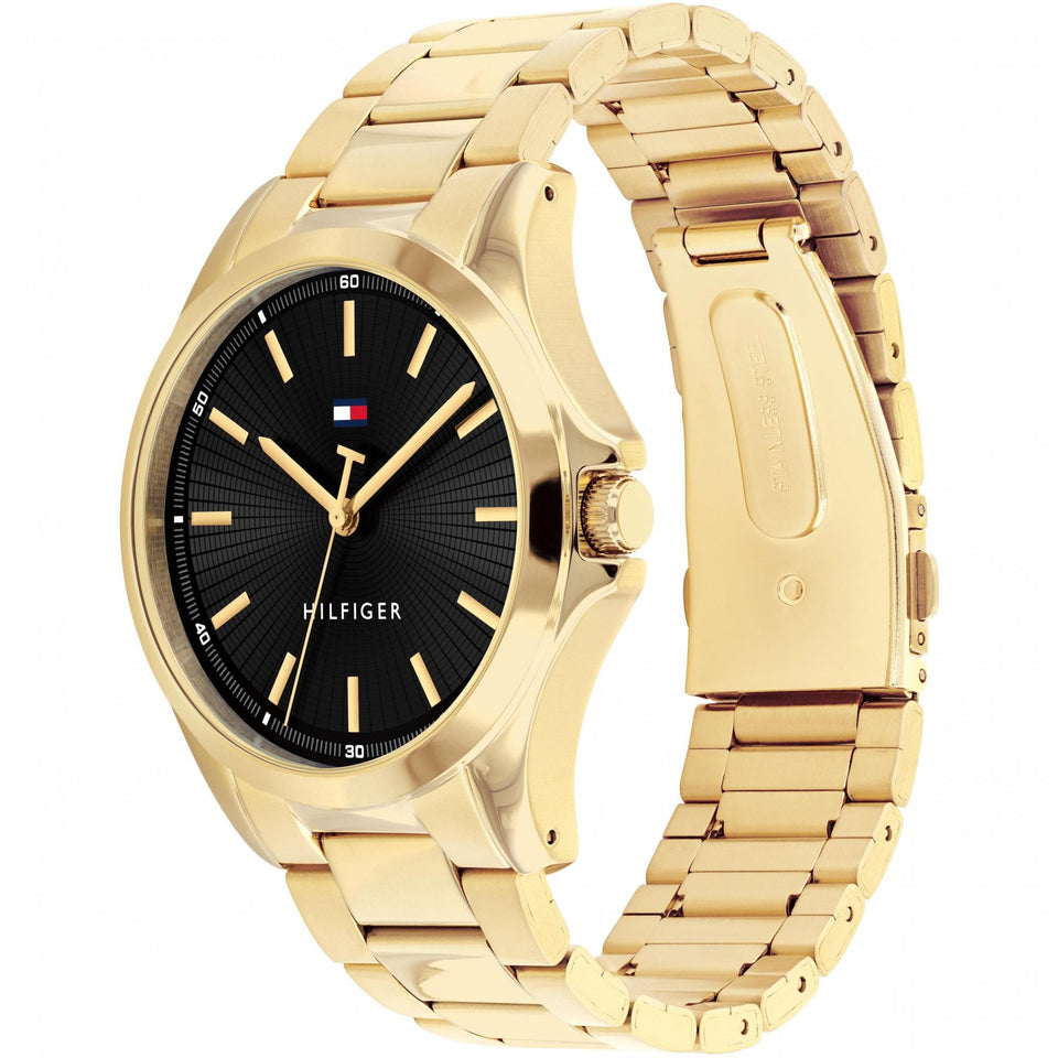 Tommy Hilfiger Men's Bruce Black Dial Gold Plated Bracelet Watch
