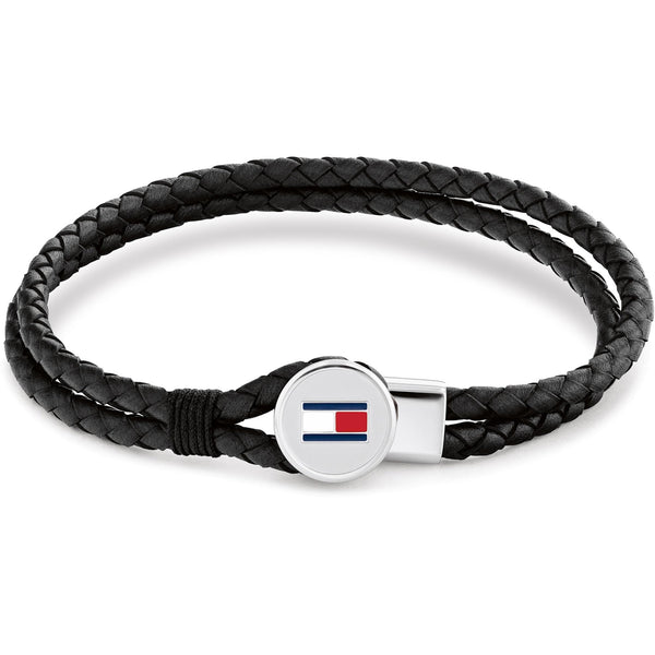 Tommy Hilfiger Men's Bruce Double Layered Black Leather Bracelet