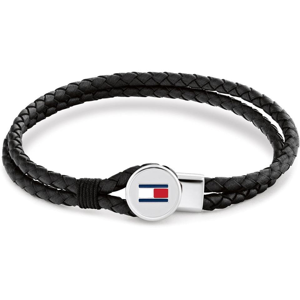 Tommy Hilfiger Men's Bruce Double Layered Black Leather Bracelet