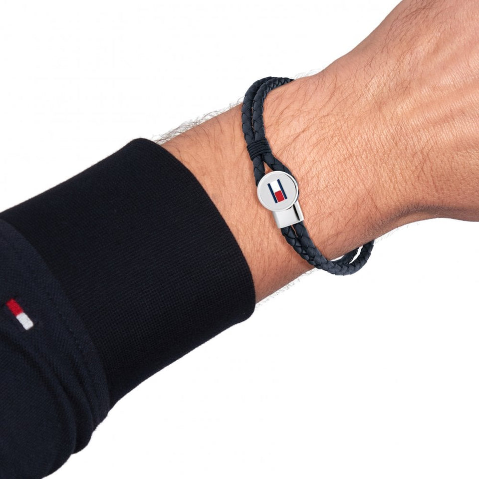 Tommy Hilfiger Men's Bruce Double Layered Black Leather Bracelet