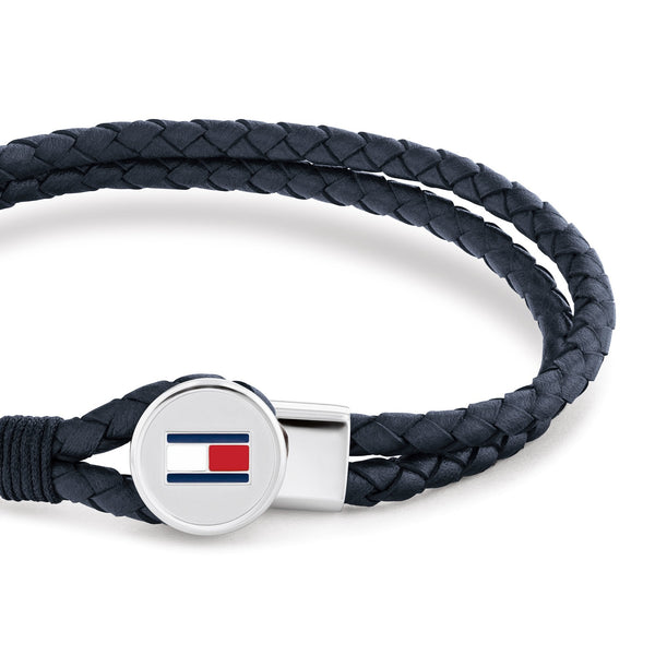 Tommy Hilfiger Men's Bruce Double Layered Black Leather Bracelet