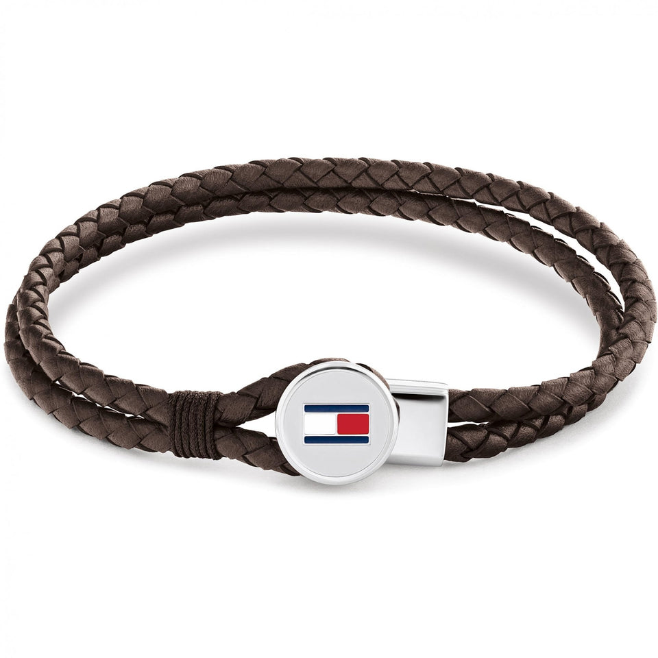 Tommy Hilfiger Men's Bruce Double Layered Brown Leather Bracelet