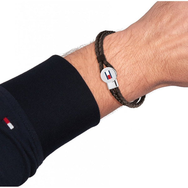 Tommy Hilfiger Men's Bruce Double Layered Brown Leather Bracelet