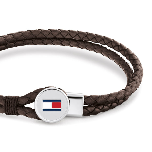 Tommy Hilfiger Men's Bruce Double Layered Brown Leather Bracelet