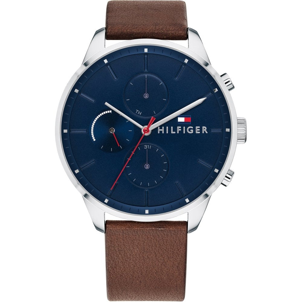 Tommy Hilfiger Men's Chase 44mm Blue Dial Watch & Leather Bracelet Gift Set