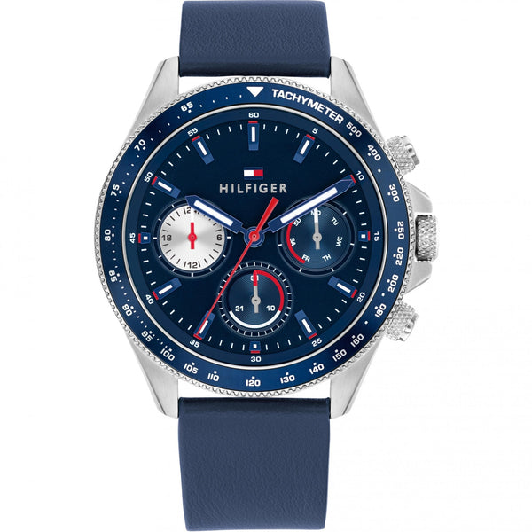 Tommy Hilfiger Men's Clark Blue Dial 44mm Leather Strap Watch