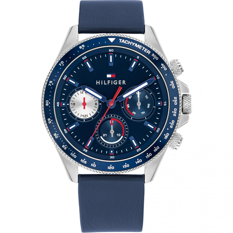 Tommy Hilfiger Men's Clark Blue Dial 44mm Leather Strap Watch