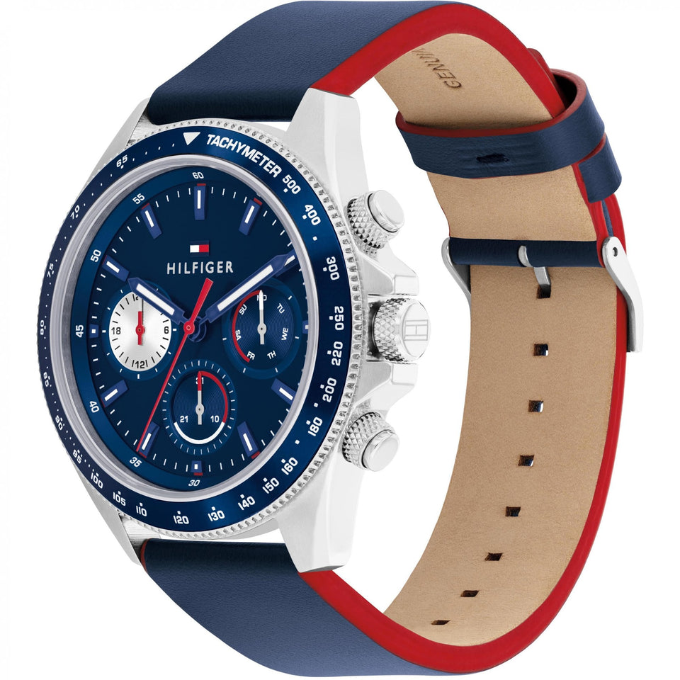 Tommy Hilfiger Men's Clark Blue Dial 44mm Leather Strap Watch