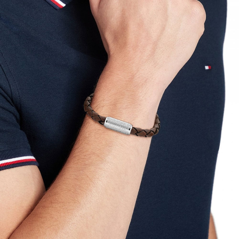 Tommy Hilfiger Men's Explore the Braid Brown Leather Bracelet