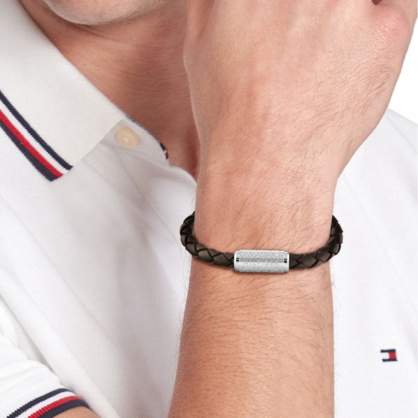 Tommy Hilfiger Men's Explore the Braid Dark Brown Leather Bracelet
