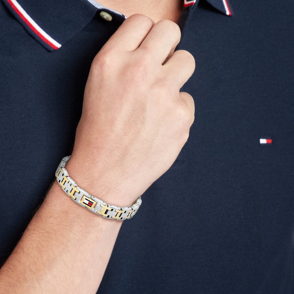 Tommy Hilfiger Men's H-Link Two Tone Gold Plated Chain Bracelet